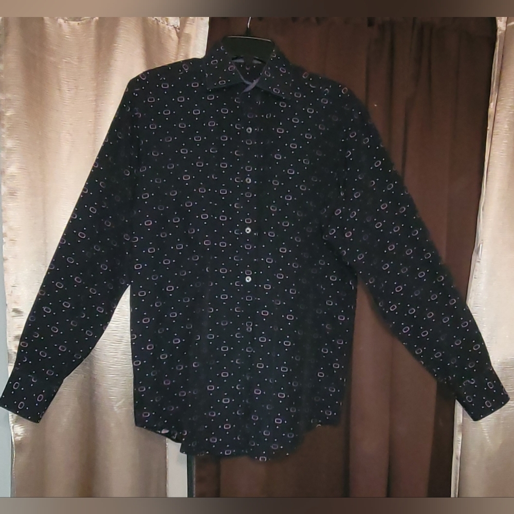 Bugatchi Black Shirt with Colorful Circle Pattern